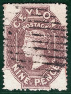 CEYLON QV PENCE ISSUE Classic Stamp SG.25 9d Purple-Brown Used Cat £250 SBB20