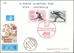 Austria Innsbruck to Innsbruck IX Winter Olympic 1964 Flight Cover
