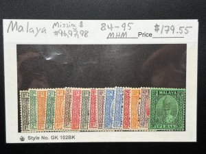 Malaya Scott #84-95 Mint Hinged SHORT SET DISCOUNTED!