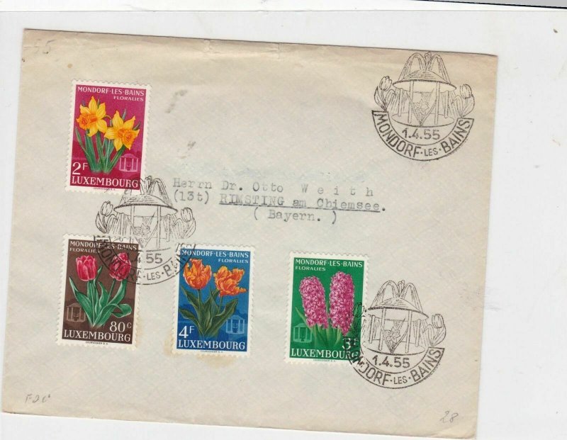 Luxembourg 1955 Mixed bulb Flowers Mondorf-Les-Bains Crest stamps cover ref21830