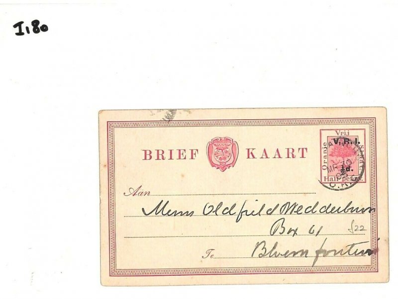 Orange Free State BRITISH OCCUPATION *VRI* Overprint Stationery Card 1900 Gi-180