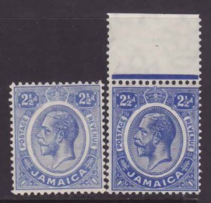 Jamaica-Sc#64a,64- id13-two unused og 2&1/2p KGV-ultra, hinge remnant-dp blue,