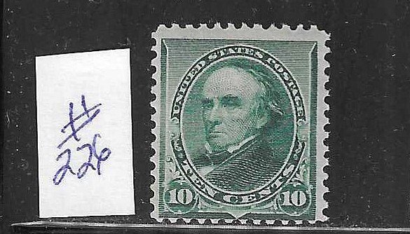US #226 1890-93 WEBSTER 10 CENTS (GREEN) - MINT LIGHT   HINGED