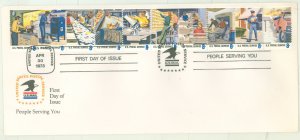 US 1489-98 1973 Postal People, typed address, strip of 10, Official Post Office cover.
