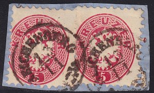 Austria - 1863 - Scott #24 - 2x used on piece - REICHENBERG pmk Czech Republic