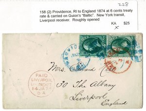 USA 1874 Providence to Liverpool packet