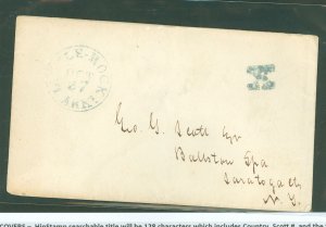 US  Little Rock, Arkansas 27 Oct 18xx to Ballston Spa, New York.  Blue CDS and unusual blue X to illustrate the 10c rate due i