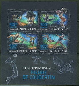 CENTRAL AFRICA  2013 150th BIRTH ANNIVERSARY OF PIERRE de COUBERTIN OLYMPIC  SHT