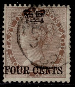MALAYSIA - Straits QV SG4, 4c on 1a deep brown, FINE USED. Cat £300. CDS