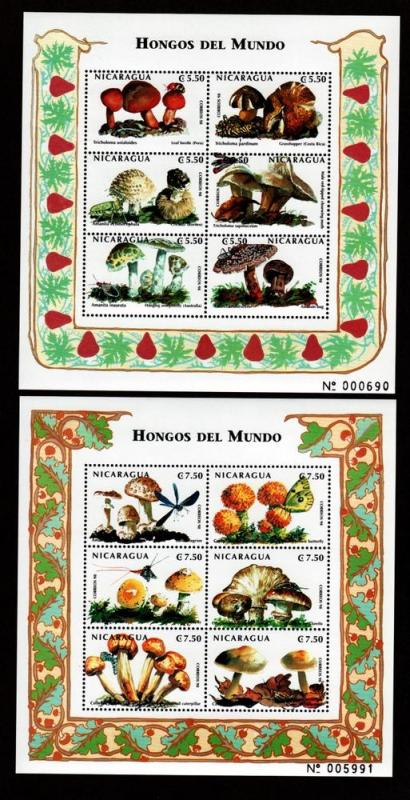 Nicaragua # 2289-2290 Mint Sheets Mushrooms!