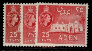 ADEN QEII SG54 + 55 + 55a, 25c SHADE VARIETIES, M MINT. Cat £32. 