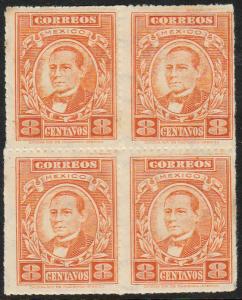 MEXICO 666, 8cents BENITO JUAREZ. BLOCK OF FOUR. MINT, NH. VF. (18)