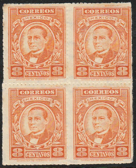 MEXICO 666, 8cents BENITO JUAREZ. BLOCK OF FOUR. MINT, NH. VF. (18)