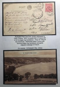 1912 Jersey Channel Island England RPPC Postcard Cover To Paris St Brelade Bay