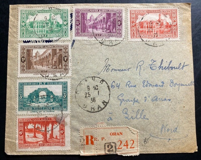 1936 Oran French Argelia Registered Cover To Sille 