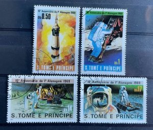 (411) ST. THOMAS & PRINCE ISLANDS 1980 : Sc# 578-581 SPACE MOON FLIGHT - CTO