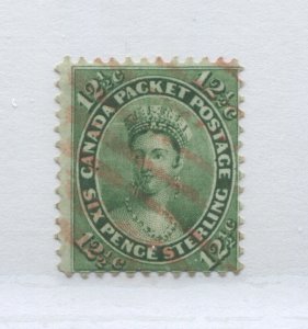 Canada 1859 QV 12 1/2 cents green used with a red cancel