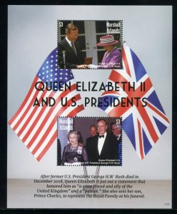 MARSHALL ISLANDS QUEEN ELIZABETH II & US PRESIDENTS GEORGE  HW BUSH SHEET  NH