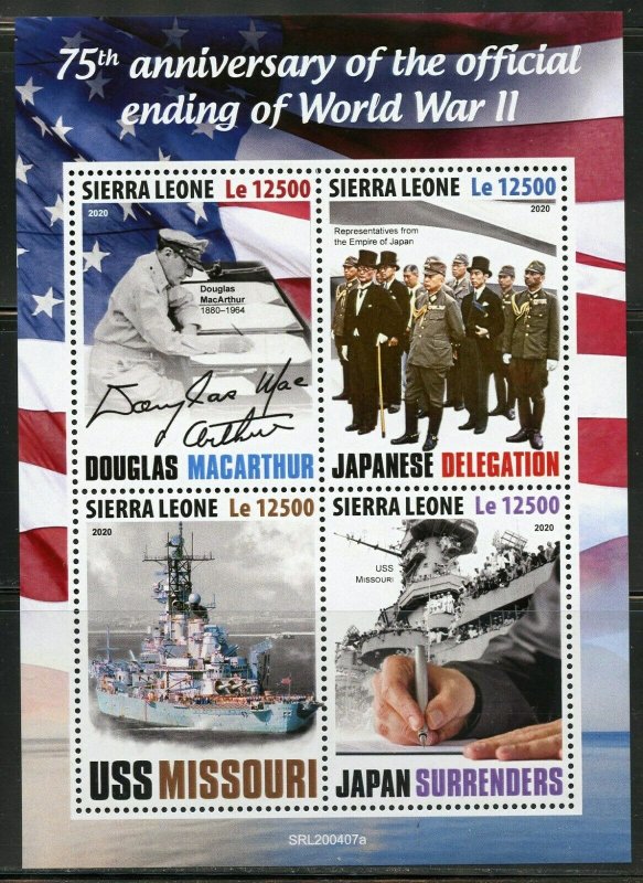 SIERRA LEONE 2020  75th ANNIVERSARY  OF THE END OF WW II SHEET MINT NH