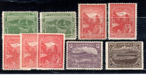 Australia - Tasmania 1905-11 vals to 3d + variations between SG 249 and 253 MH