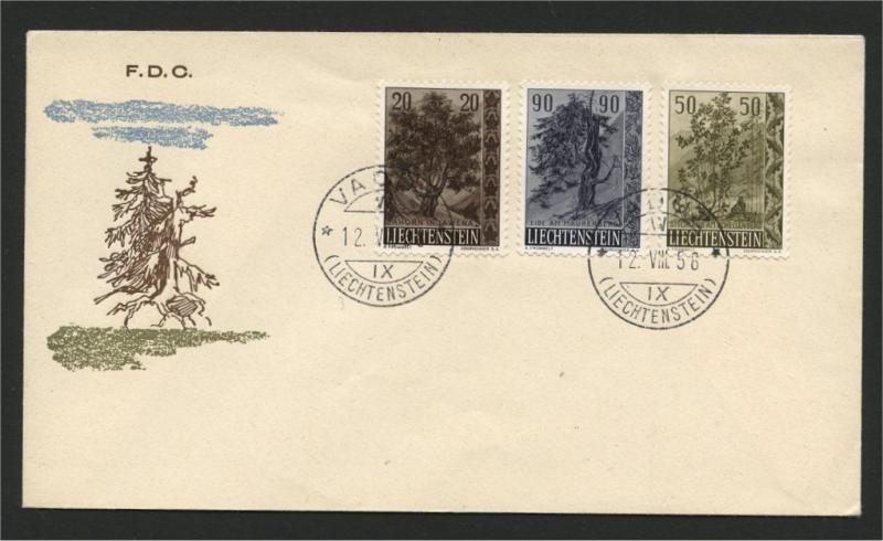 LIECHTENSTEIN,  TREES 1958 ON ILLUSTRATED FDC VF