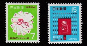 Japan # 997-998, Postal Code System 1st Anniversary, Mint LH