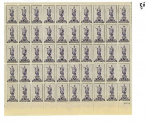 1937 United States Postage Stamp #799 Plate No. 21713 Mint Full Sheet