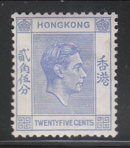 Hong Kong 1938 Sc 160 KGVI 25c ultramarine MNH