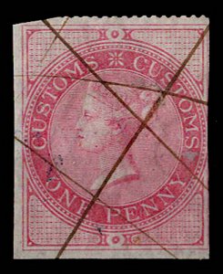 Great Britain - QV Revenue : Customs Duty 1d - small repair- See scan of back