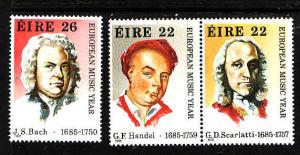 Ireland-Sc#619a-20-unused NH set-Music Year-Composers-Handel-Bach-1985-