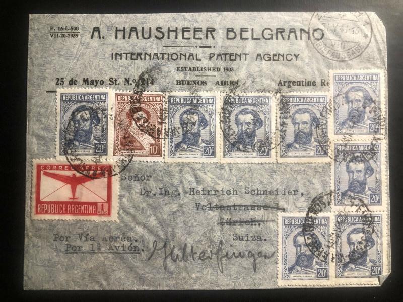 1941 Buenos Aires Argentina Airmail commercial  Cover To Zurich Switzerland 