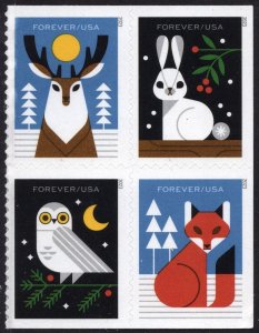 SC#5822-25 (Forever) Winter Woodland Animals Block of Four (2023) SA