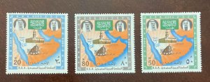 O) 1981 SAUDI ARABIA, KING ABDUL AZIZ, KING FAHD, HEGIRA SCT 802-804. SET MNH