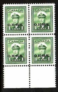 Canada-Sc#O1- id10225-unused NH 1c block of 4-KGVI-overprinted OHMS-1949-50-