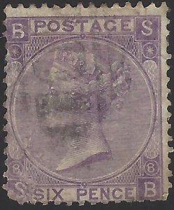 Great Britain Stamp Scott #51a, Used Fine, 6p, Violet, Queen Victoria
