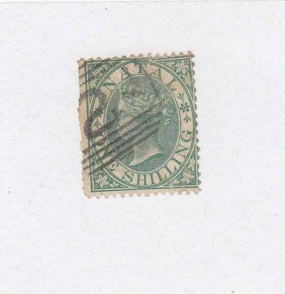 NATAL (MK2655)  # 17  F-USED  1sh  1867 QUEEN VICTORIA / GREEN CAT VALUE $53