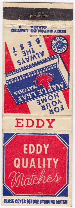 Canada Revenue 1/5¢ Excise Tax Matchbook EDDY QUALITY MATCHES