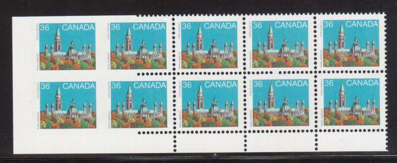 Canada #926Bf XF/NH Plate Block Of 10 With Left Vertical Pair Imperf