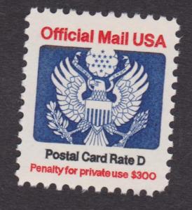 O138 D Postal Card Rate Official Mail MNH Single