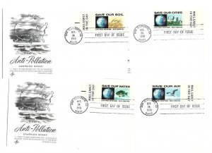 1410-3 Anti-Pollution, set of 4 ArtCraft, Mail Early tab single, FDCs