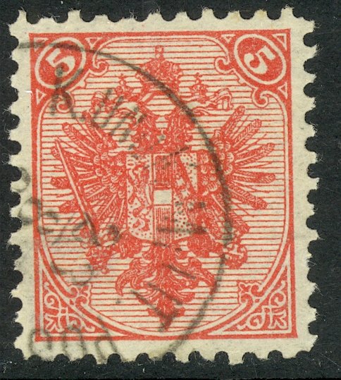 BOSNIA AND HERZEGOVINA 1895-1900 5k Rose Red Arms P.10 1/2 WMKD Sc6a,SG125 VFU