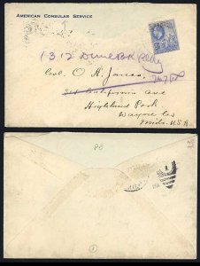 Barbados KGV 2 1/2d on American Consular cover to the USA