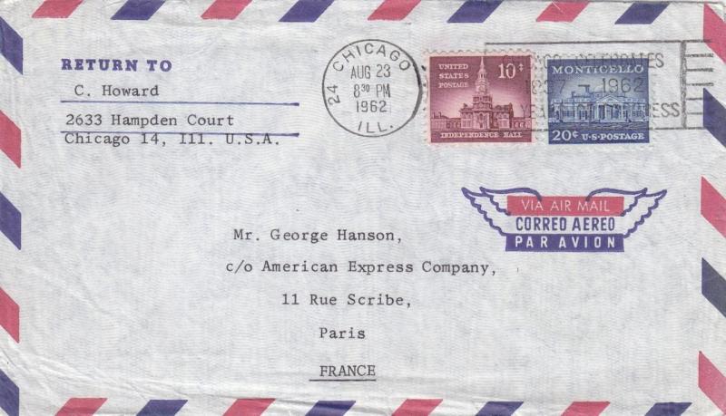 1962, Chicago, IL to Paris, France, Airmail (29323)