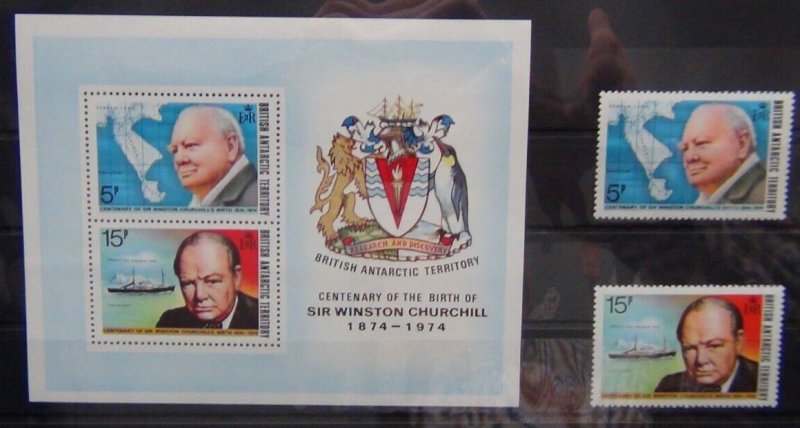 British Antarctic Territory 1974 Birth Centenary of Winston Churchill set & M/S