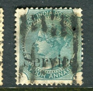 INDIA; 1867-70s classic early QV SERVICE Optd. fine used 4a. value,