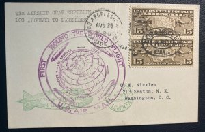 1929 Los Angeles Ca USA LZ 127 Graf Zeppelin Round Flight PC cover To Washington