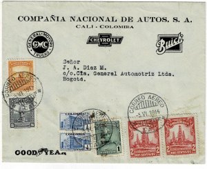 Colombia 1944 Cali cancel on internal ad cover, show automobile logos