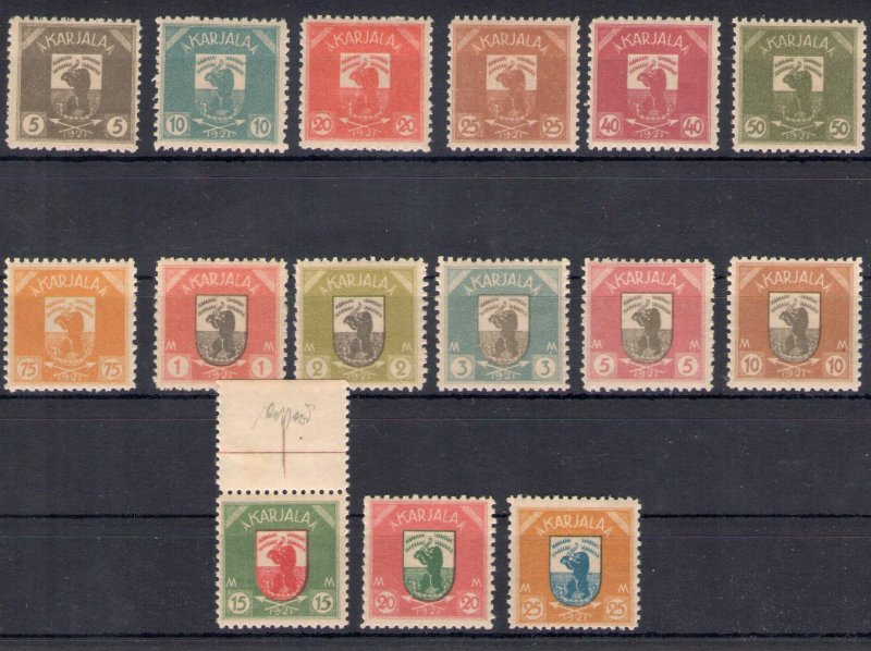 1922 Karjala Finland - #1-15, Series of 15 Values Issued by the Provisional Gove