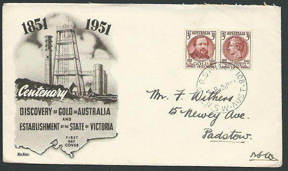 AUSTRALIA 1951 Gold & Victoria commem FDC..................................41035