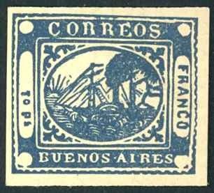 Argentina Buenos Aires Sc# 8 MH (FORGERY) 1864 Bernardino Rivadavia